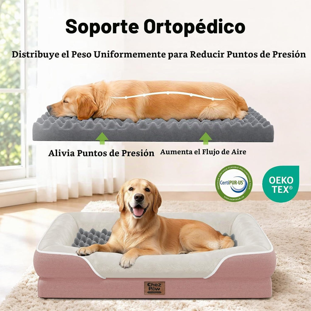 Cama ortopédica impermeable para perros de tamaño grande, rosa