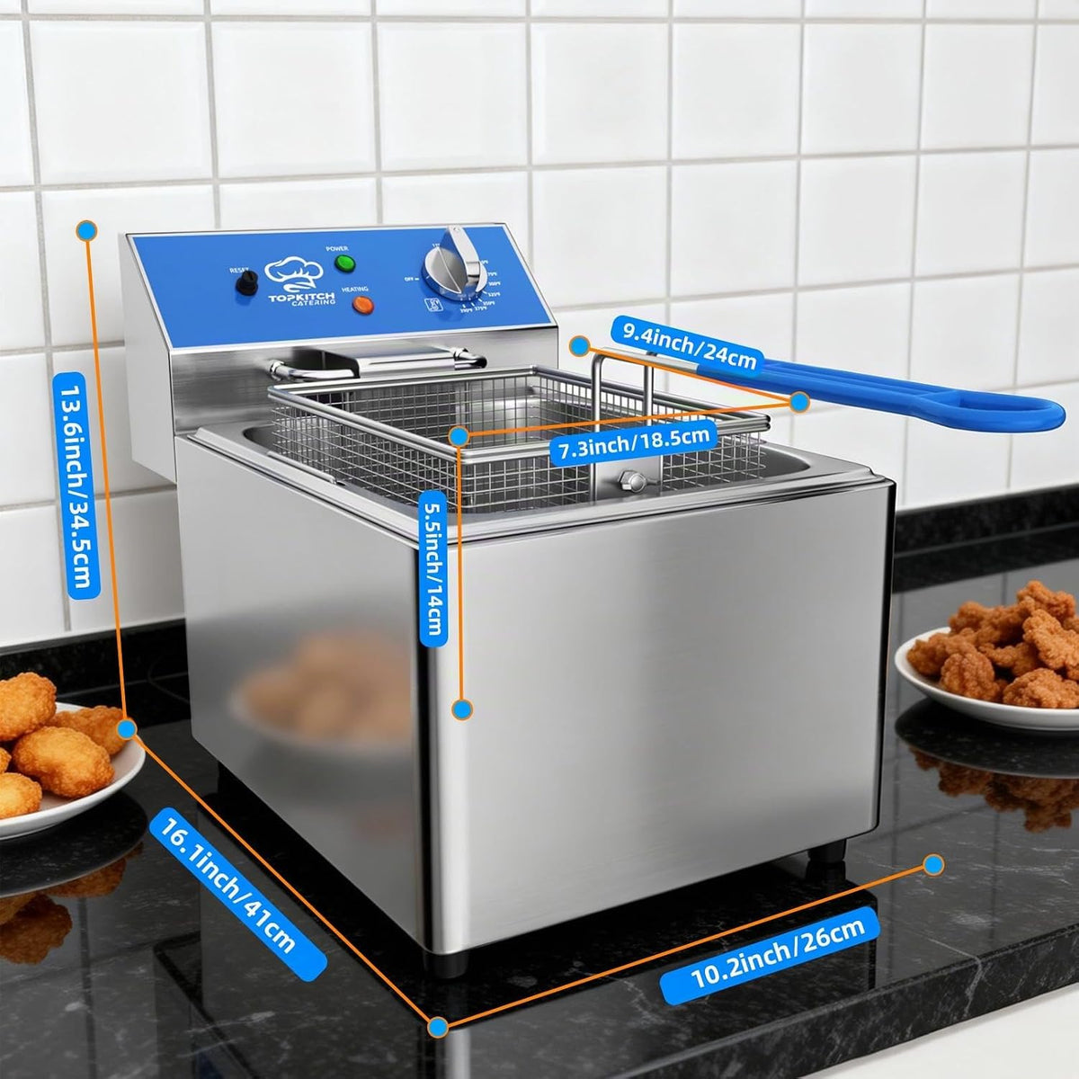 TOPKITCH Freidora Eléctrica Profesional de 8L, Freidora Eléctrica Comercial de 1800 W de Acero Inoxidable con Cesta, Control de Temperatura de 80-200 °C, Calentamiento Rápido para Restaurante y Hogar