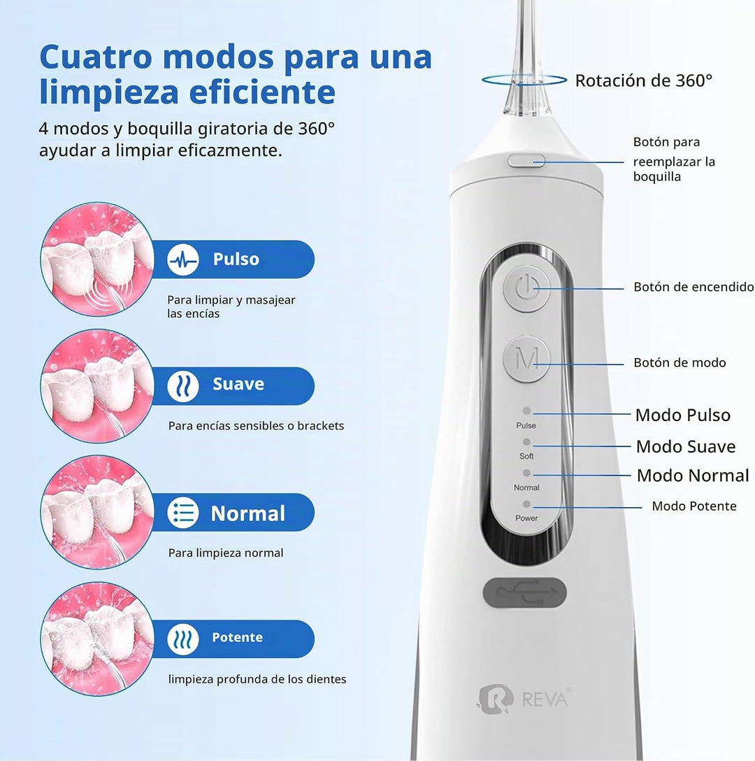 R REVA Irrigador dental inalámbrico para dientes, encías y aparatos...