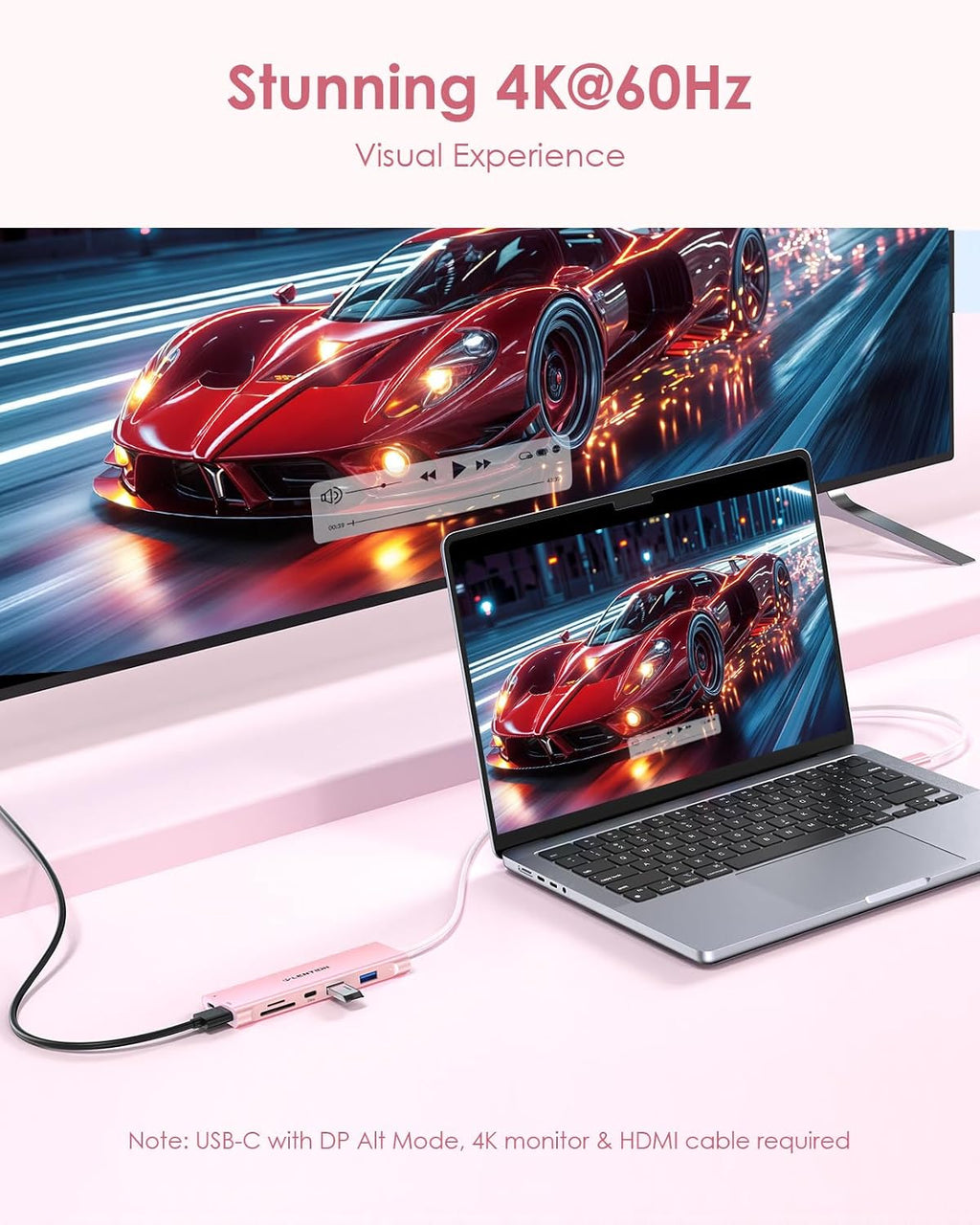 LENTION Hub USB C de cable de 3.3 pies de largo, 4K @60Hz, 100 W PD
