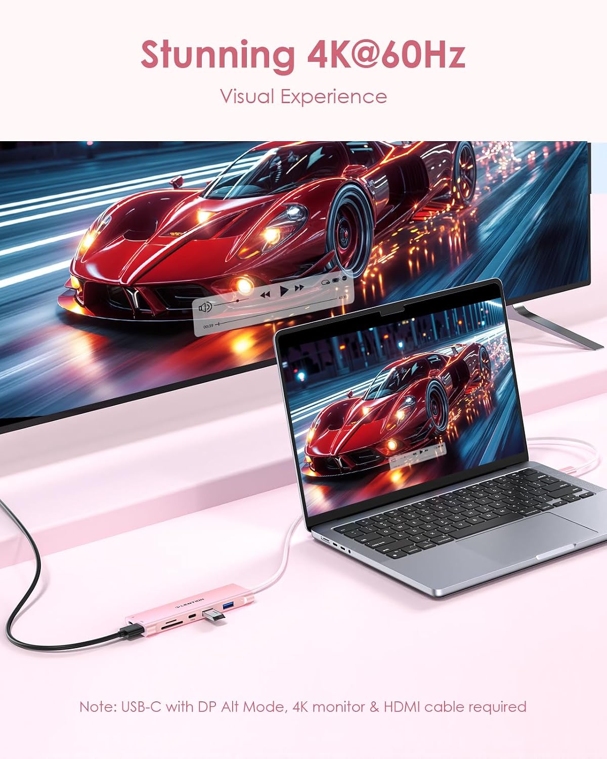 LENTION Hub USB C de cable de 3.3 pies de largo, 4K @60Hz, 100 W PD