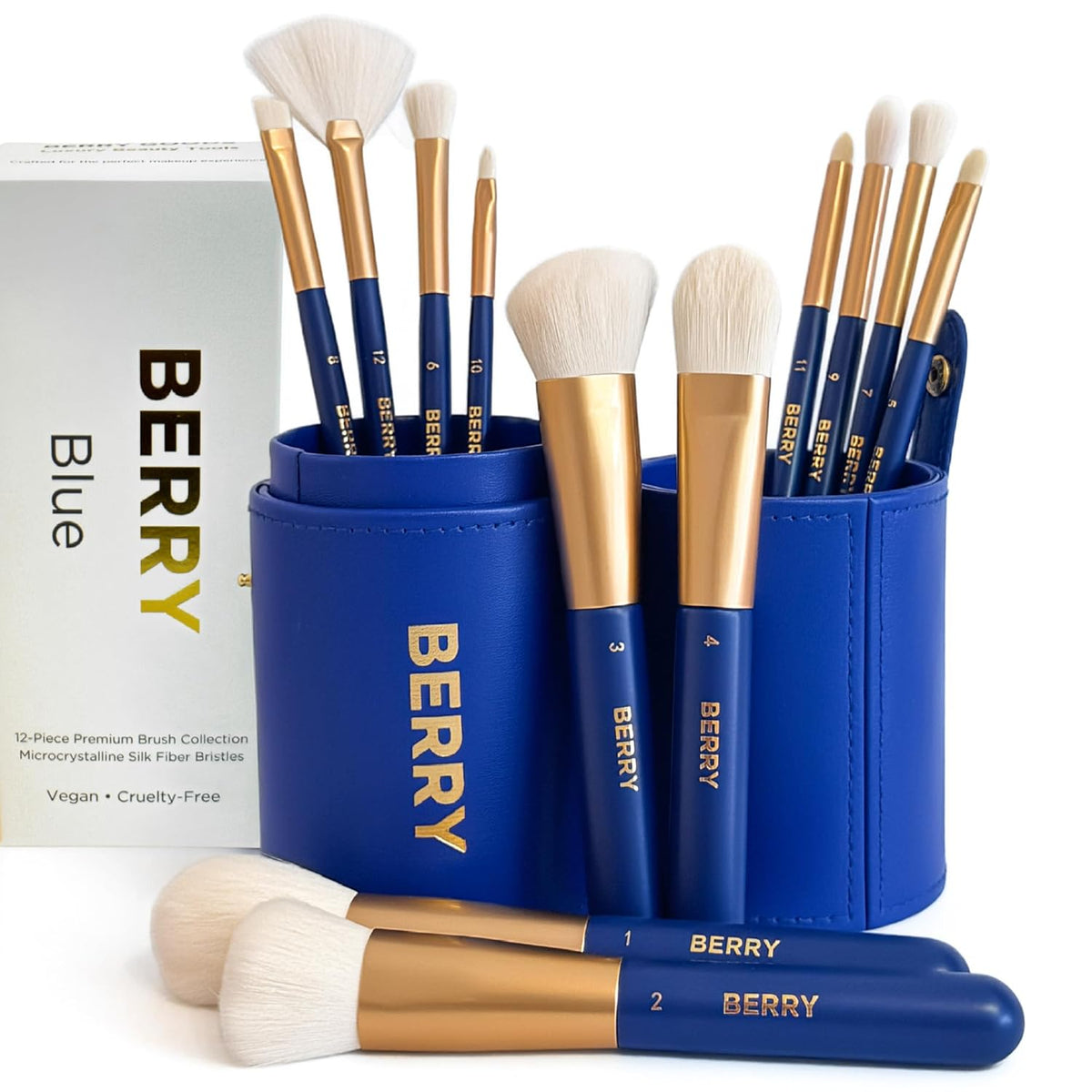 BERRY GOODS Juego de 12 brochas de maquillaje con fibras de seda