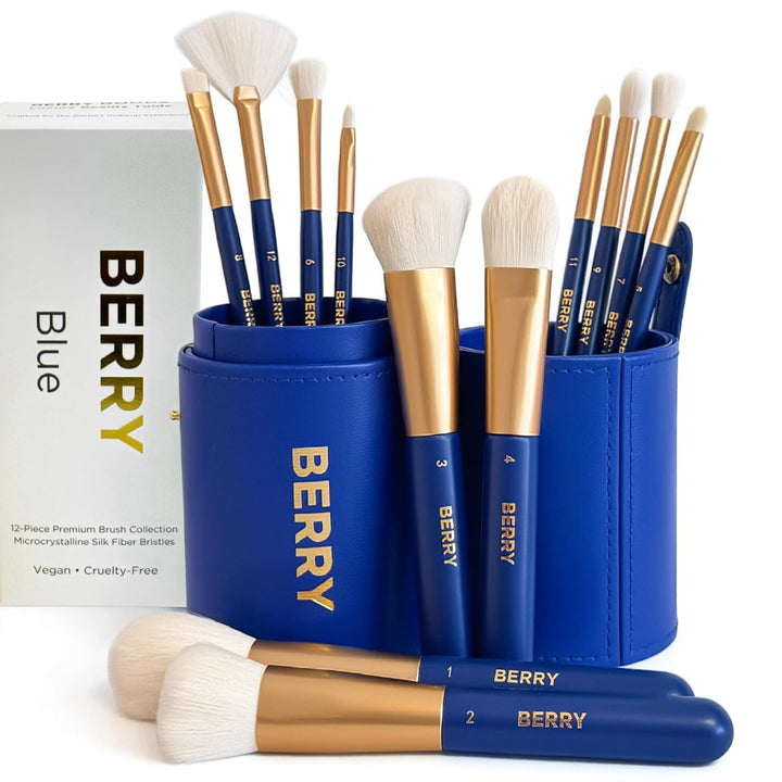 BERRY GOODS Juego de 12 brochas de maquillaje con fibras de seda mi...