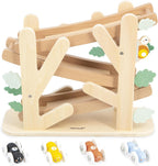 Janod - Tobogán de madera de 3 niveles - Tobogán de hormigas con 4 autos incluidos - Juguete de aprendizaje temprano y primera infancia - Entrenamiento de habilidades motoras finas - a partir de 1 año