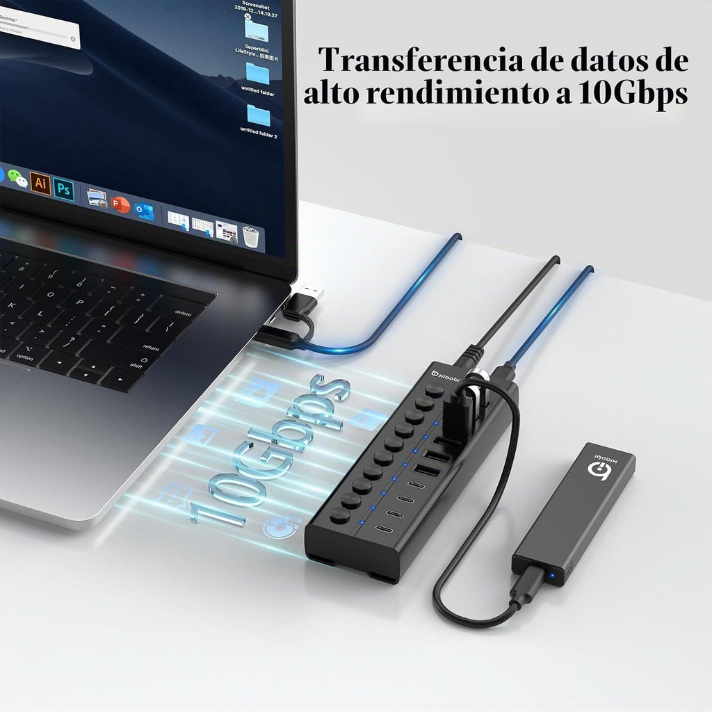 xiaobi, hub USB 3.2 de 10 puertos, alimentado, adaptador 12V/5A