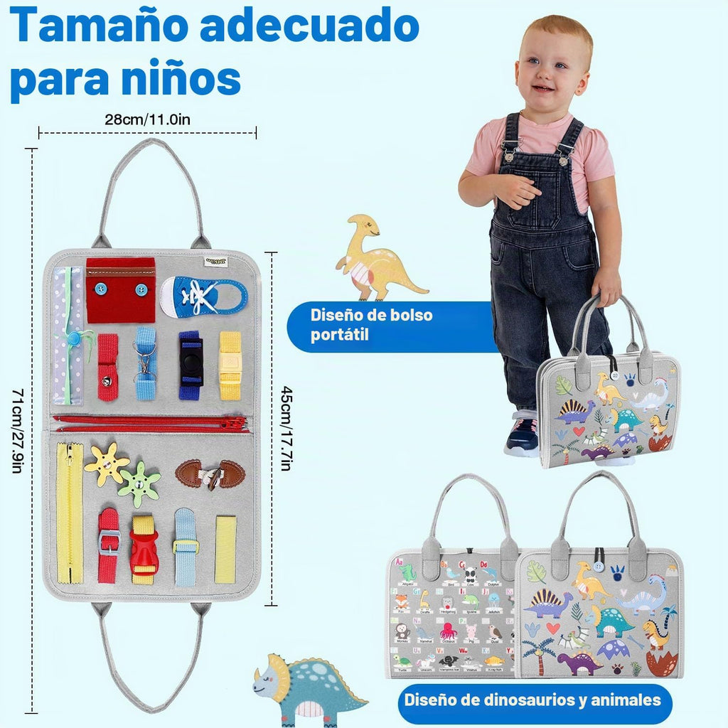 Juguete Montessori para niños y niñas, regalos de cumpleaños, juguete sensorial de viaje para autismo, actividad educativa, libro sensorial ocupado para aprender habilidades motoras finas, gris