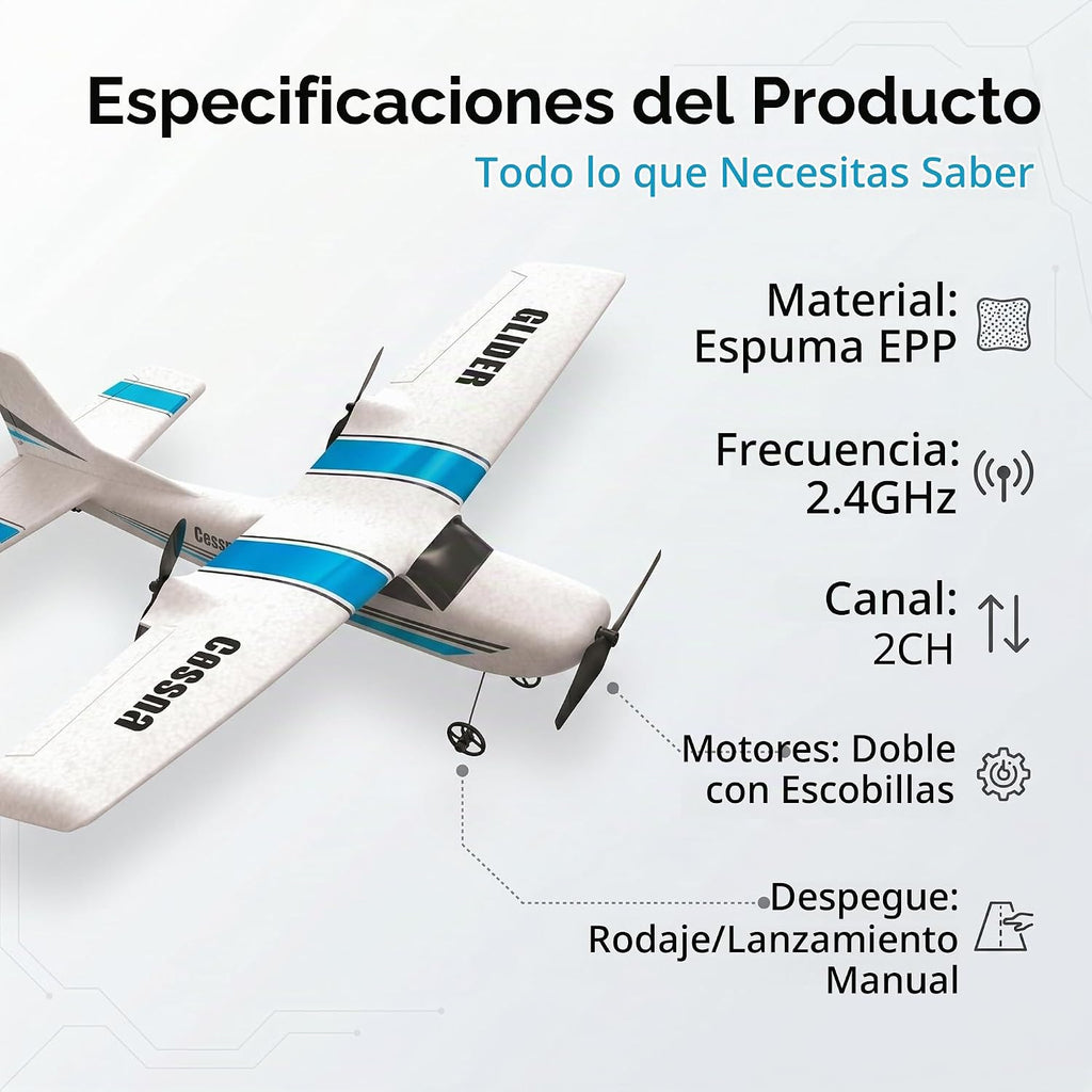 Avión RC Cessna 172, avión RC fácil de volar para niños principiantes y