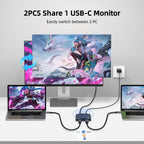 Interruptor USB C de 40 Gbps para 2 computadoras, Conmutador USBC,2 cables