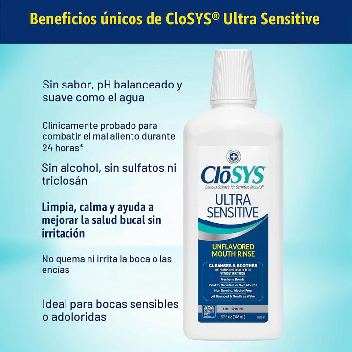 CloSYS Enjuague bucal ultra sensible, 32 onzas (Paquete de 2), no s...