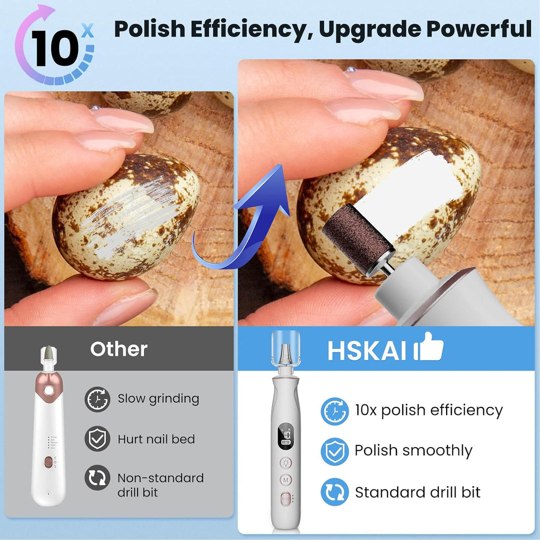 HSKAI Lima de uñas eléctrica, molinillo de uñas inalámbrico para uñ...