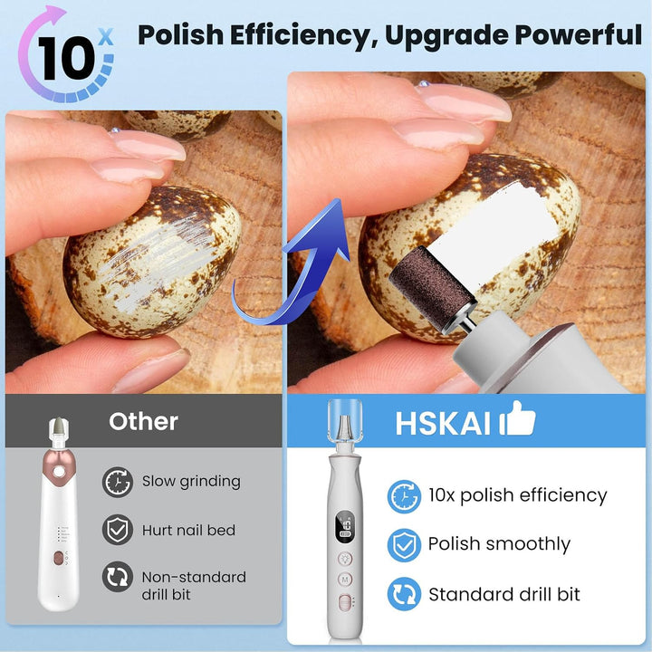 HSKAI Lima de uñas eléctrica, molinillo de uñas inalámbrico para uñ...