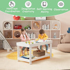 Mesa de actividades para niños con almacenamiento, 2 en 1, de madera maciza, bloques de construcción con tablero para regalos de niños y niñas, ladrillos de juego, tren, lectura, dibujo de
