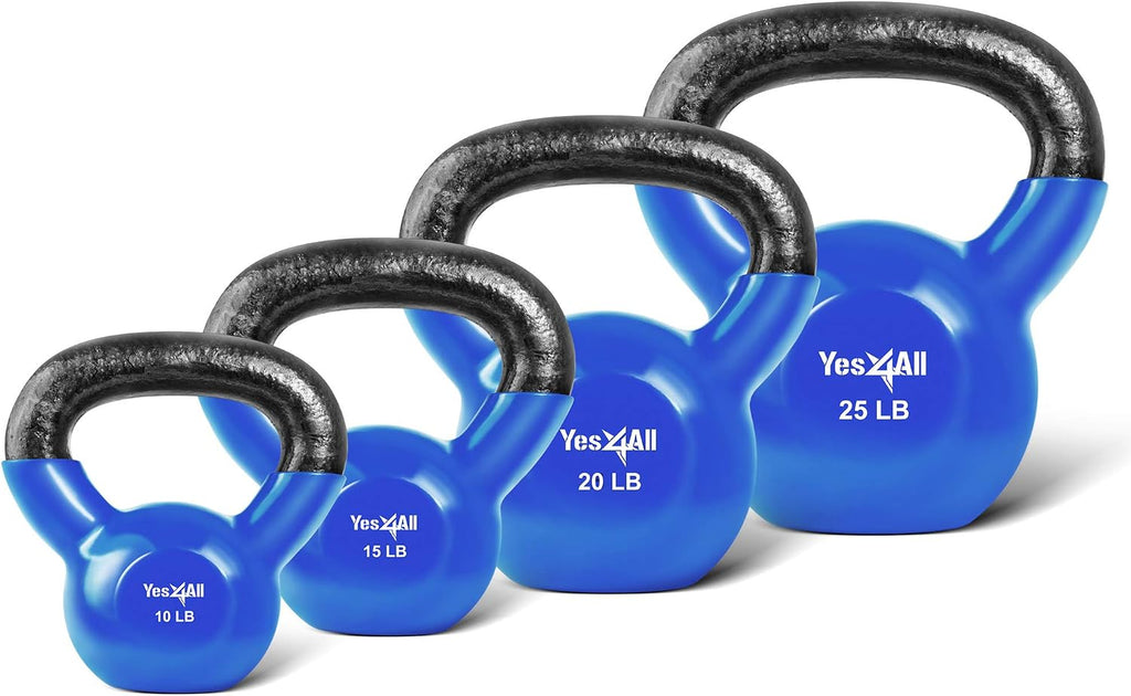 Yes4All - Juego de pesas rusas recubiertas de vinilo, set combinado para entrenamiento corporal completo, fuerza de agarre, flexiones y ejercicios con mancuernas