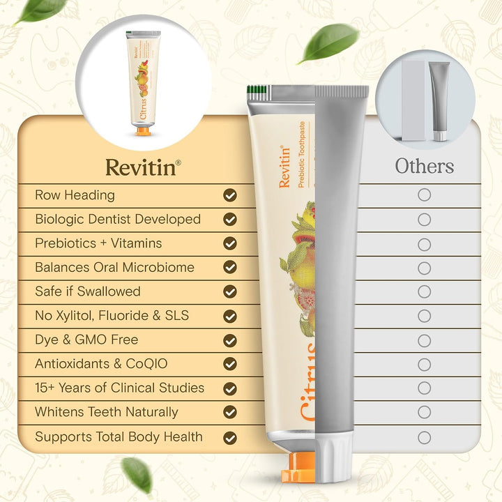Revitin Pasta de dientes de tamaño viaje, gel prebiótico sin flúor,...