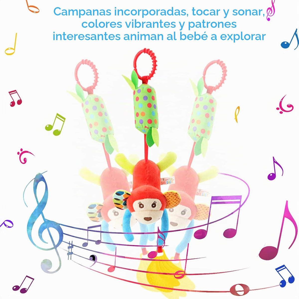 Sealive Juguetes Musicales Sensoriales para Cochecito de Bebé de 4 Piezas, Sonajeros Suaves Colgantes de Felpa para Actividades, Juguetes para Cuna y Asiento de Auto para Bebés Niño y Niña