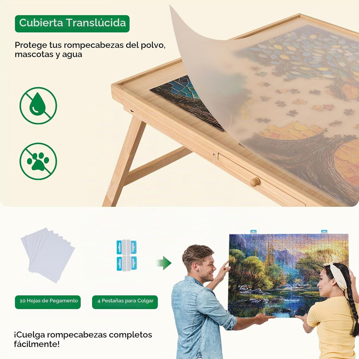 TEAKMAMA - Mesa de rompecabezas, 1500 piezas, tablero de rompecabezas de