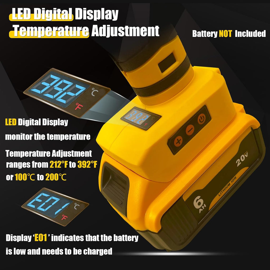 Pistola de pegamento sin cable para batería Dewalt 20V, pistola de pegamento caliente eléctrica portátil de tamaño completo de 100W de potencia eléctrica con temperatura digital ajustable