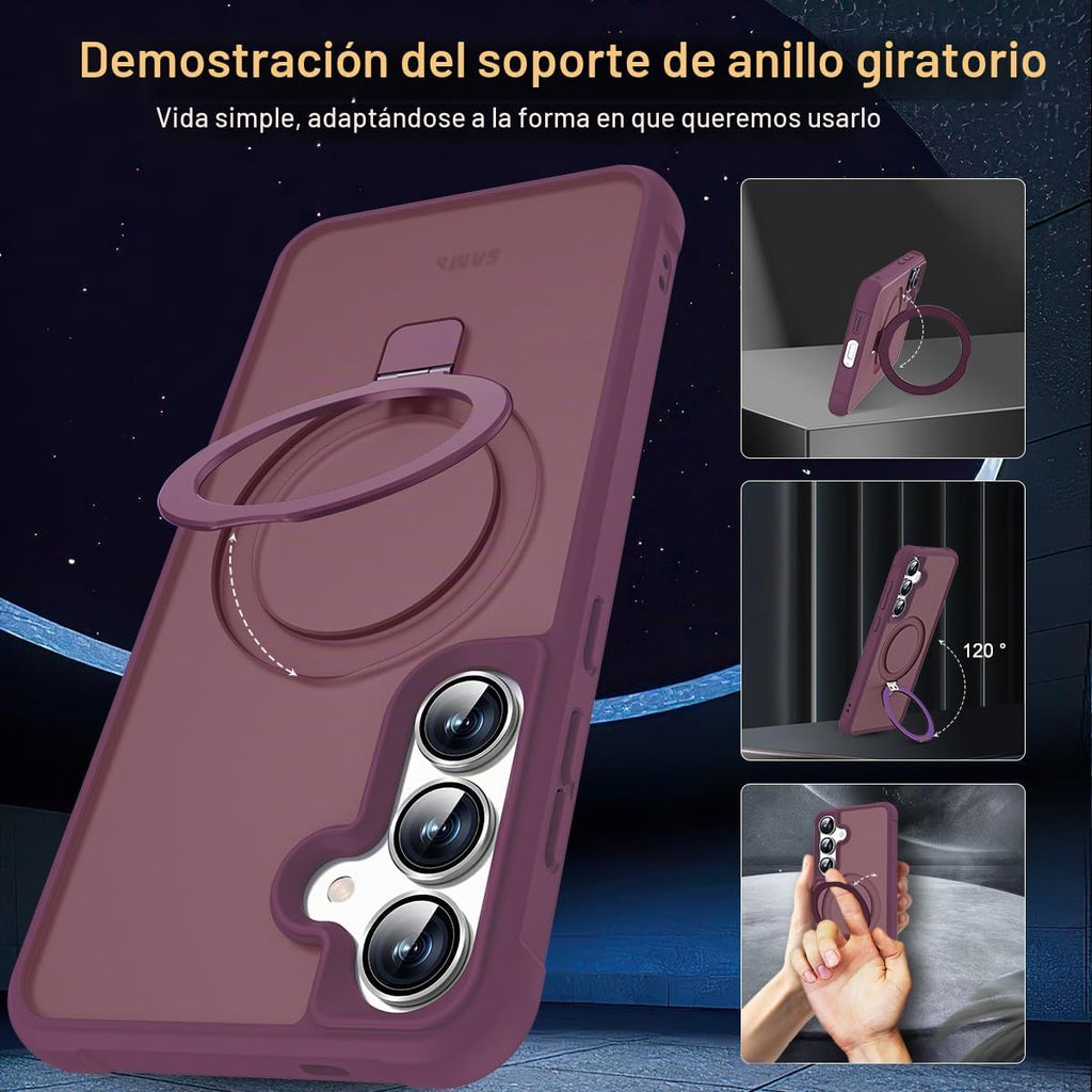 SKYLMW Funda compatible con Samsung Galaxy S24 Plus y Samsung Galaxy S25 Plus con soporte de anillo magnético, fundas translúcidas para teléfono S24+ y S25+ de 6.7 pulgadas [compatible con Mag-Safe