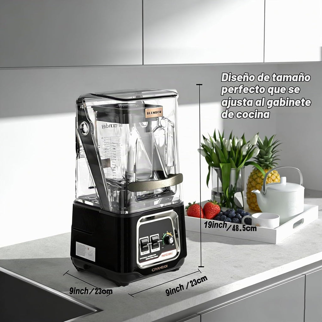 Licuadora comercial, licuadoras de encimera de 2200 W con escudo extraíble, licuadora silenciosa para batidos y trituración de hielo, licuadoras profesionales de 52 onzas, 38000 RPM para cocina, K80 (negro)