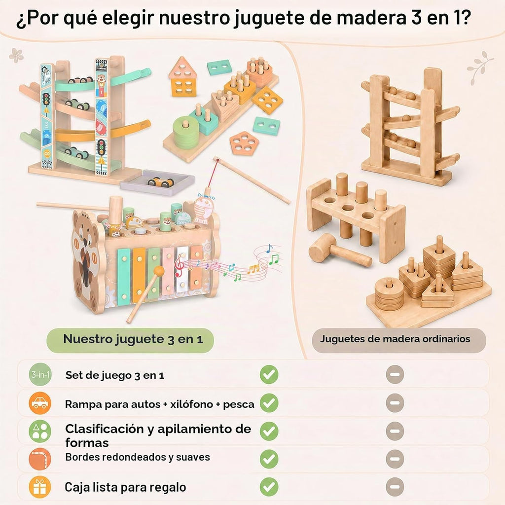 Juguetes Montessori de madera para niños pequeños, martillo golpeador