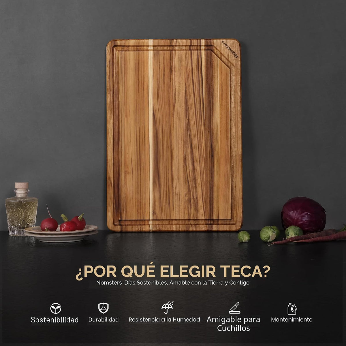 Tabla de cortar de madera de teca para cocina Tablero de charcutería