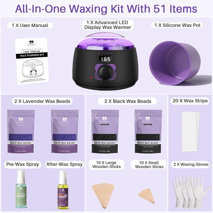 Kit de cera BLITZWAX para depilación brasileña y bikini para mujere...