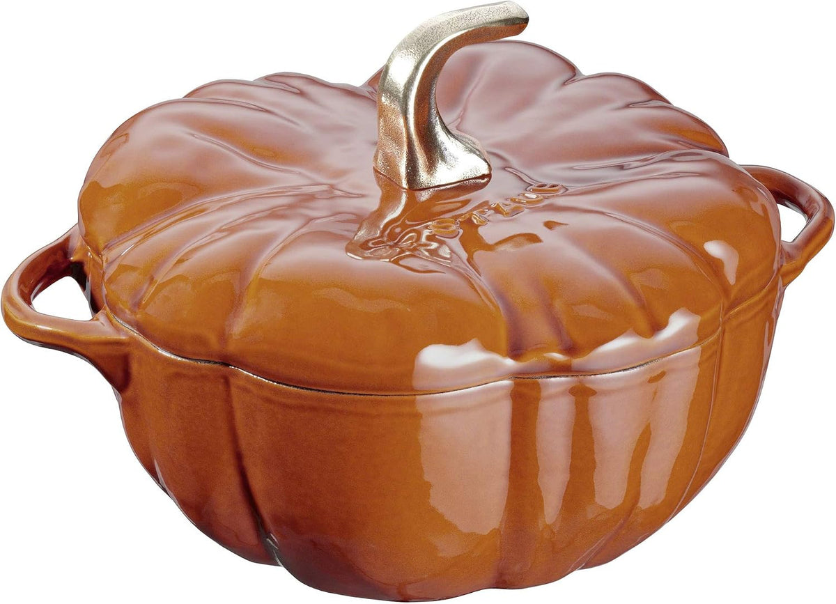 STAUB Olla holandesa de hierro fundido de 3,3 litros en forma de calabaza, Cocotte, color naranja tostado, fabricada en Francia