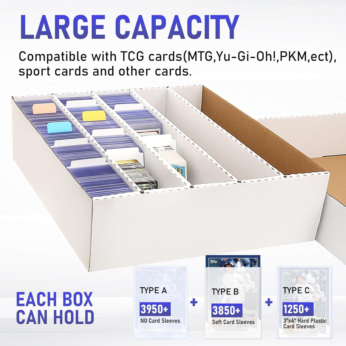 Caja de tarjetas deportivas de 5 filas y 3200 unidades, caja de almacenamiento de tarjetas de cartón con divisor a granel, caja de almacenamiento de tarjetas de béisbol, caja de