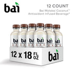 Bai Bebida de agua con infusión antioxidante, coco Molokai, con vitamina C y sin edulcorantes artificiales, botella de 18 onzas líquidas, paquete de 12