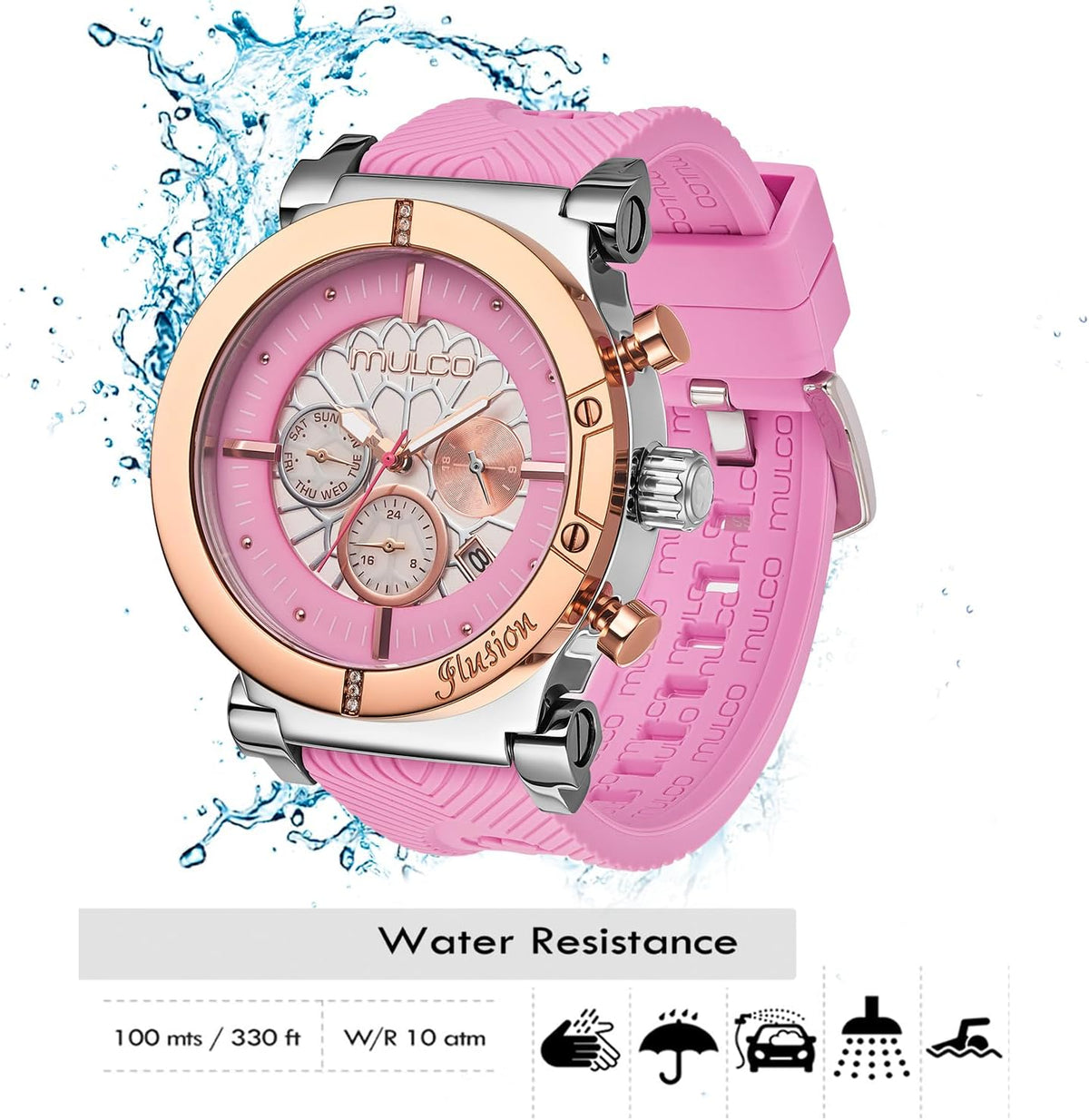 Reloj de lujo impermeable MULCO para mujer - Rose Gold, acero inoxidable, analógico