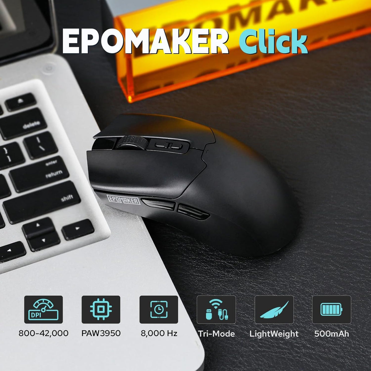 EPOMAKER Click Gaming Mouse inalámbrico de 2.4 GHz\/BT\/tipo C, 800...