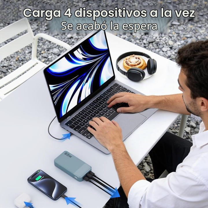 NOBIS Cargador portátil, 65 W, 20000 mAh, carga rápida, PD QC, 2 US...