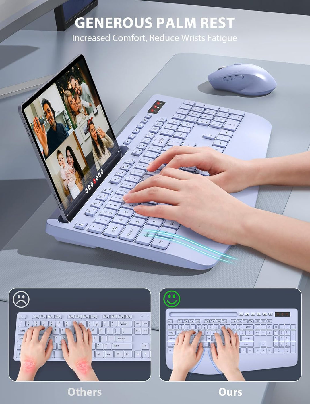 Combo de teclado y mouse inalámbrico - Teclado ergonómico de tamaño...