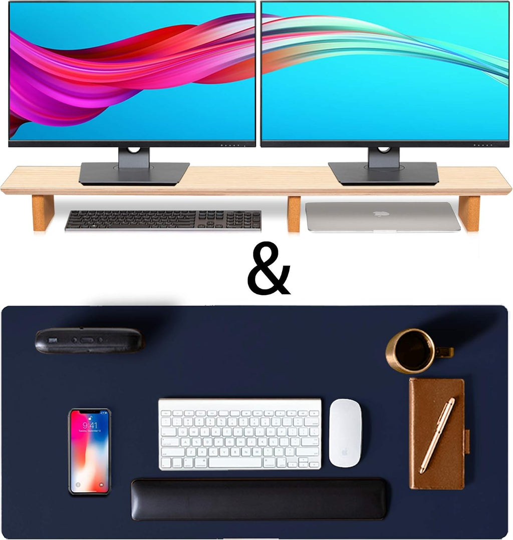 Almohadilla de escritorio de cuero y soporte para monitor