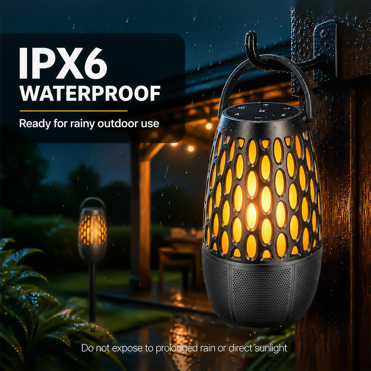 Altavoces para exteriores impermeables IPX6, Bluetooth 5.3 con luz de llama