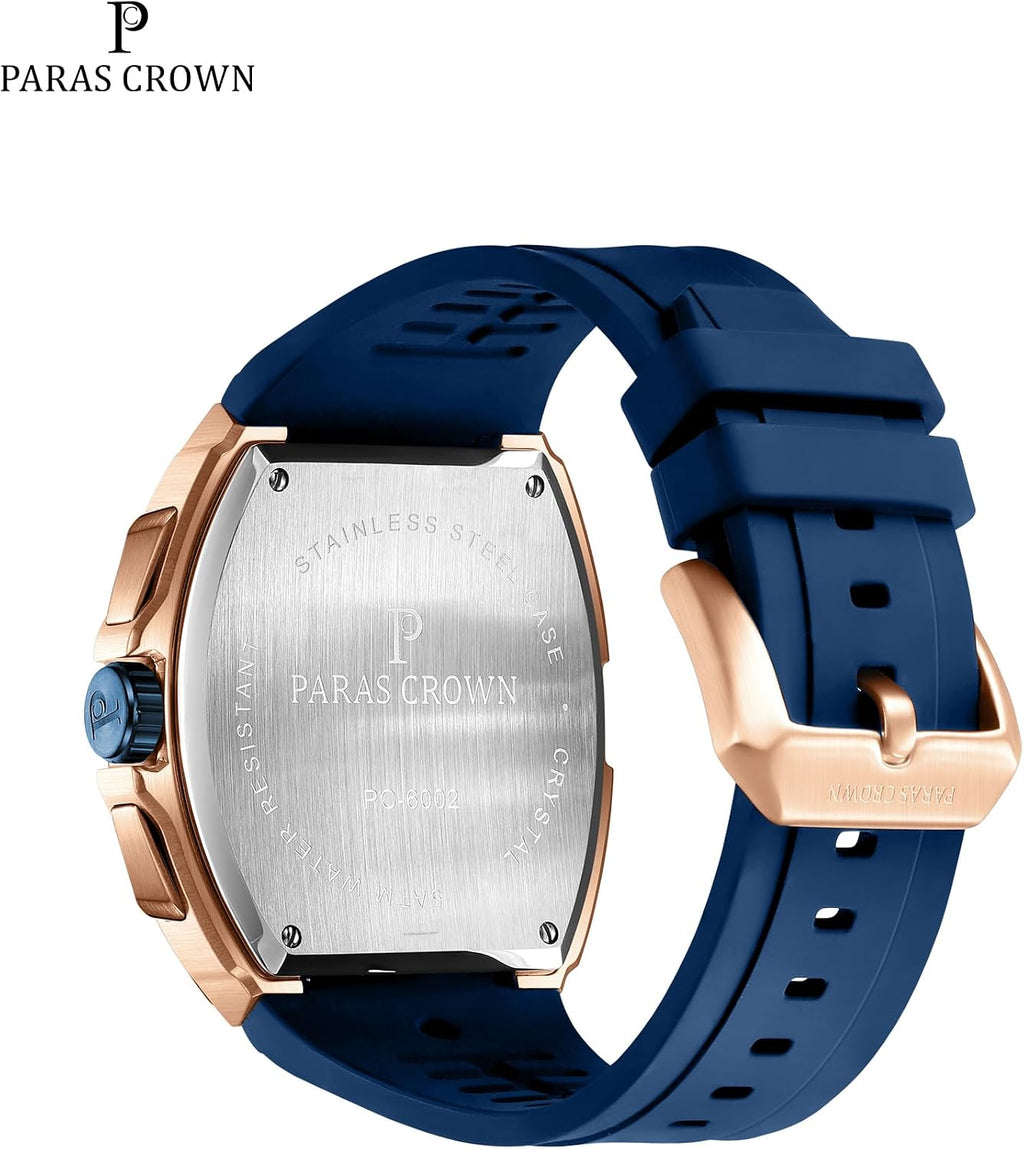 Paras Crown Relojes para Hombre Tonneau 5ATM Resistente al Agua Cuarzo Cronógrafo Analógico Reloj de Pulsera de Lujo para Hombre Caja de Acero Inoxidable Relojes de Hombre