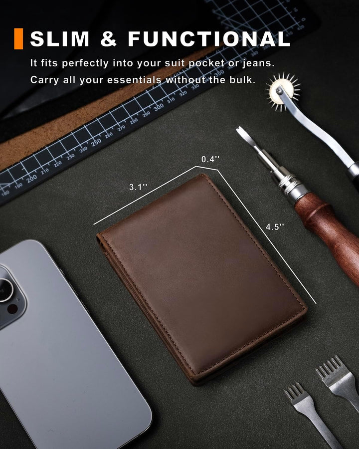 BROSHOPP Billetera Airtag para Hombres, Billetera Bifold de Cuero d...