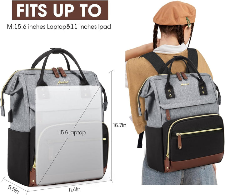 Focdod Mochila para laptop Bolsa de viaje para mujer, 7-negro gris...