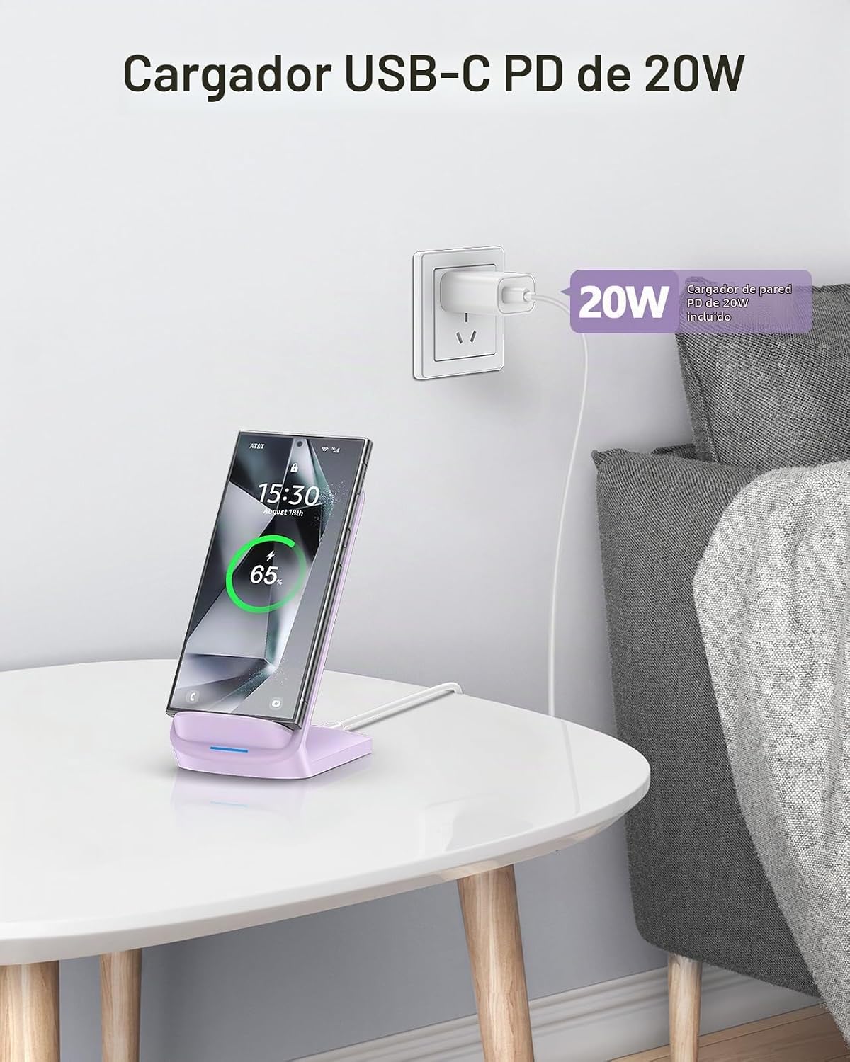 Cargador rápido NANAMI, soporte de carga inalámbrico máximo de 15 W con adaptador PD20W