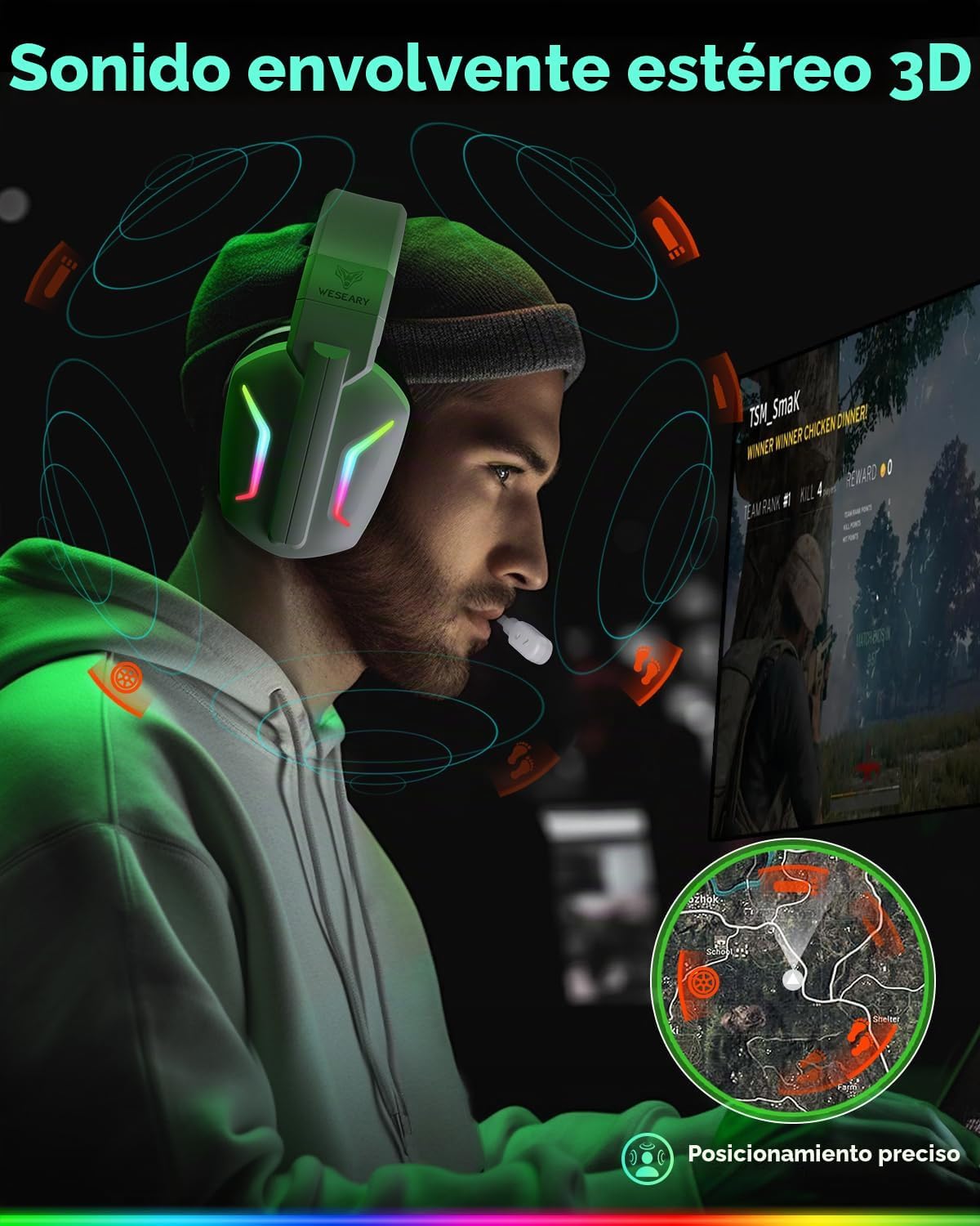WESEARY Auriculares inalámbricos para juegos con micrófono para PS5, PS4