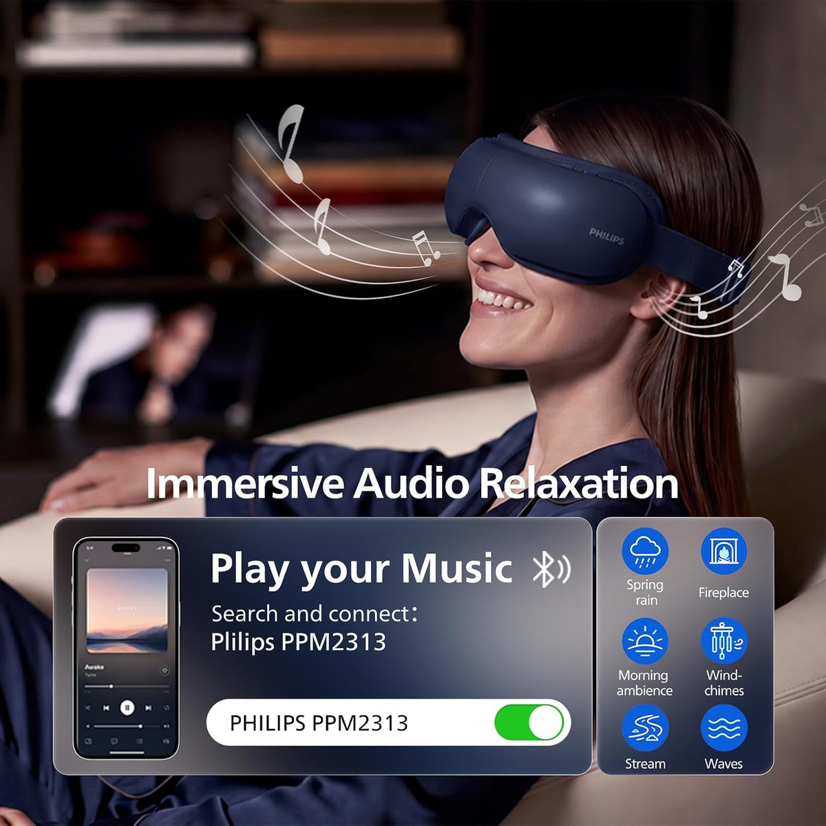 PHILIPS Masajeador de ojos con calor y enfriamiento, máscara de ojos