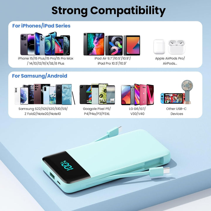 Cargador portátil para iPhone con cables integrados y enchufe de pa...