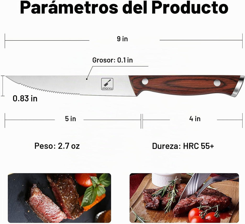 imarku Juego de 6 cuchillos para carne de 9 pulgadas, para 6 invitados