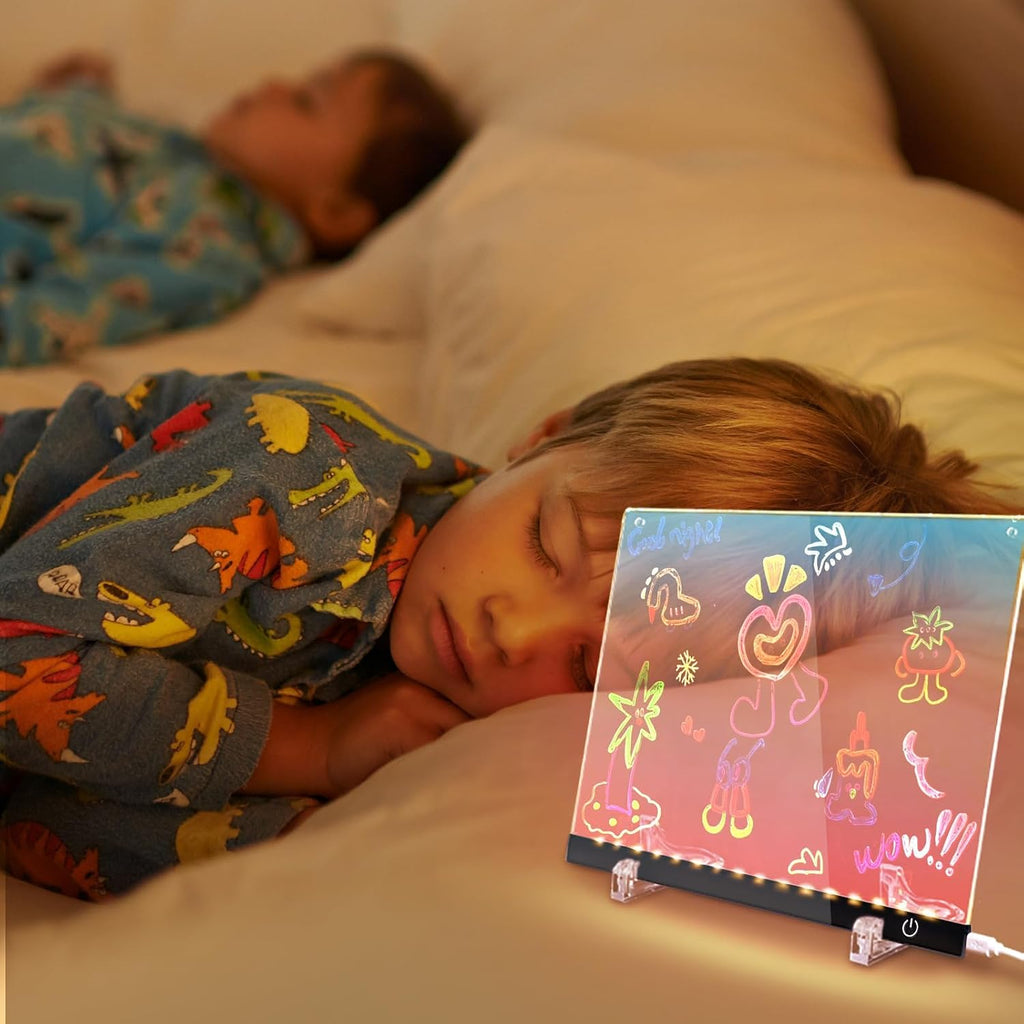 Tablero de dibujo LED acrílico de 14.1 x 10.9 pulgadas con aplicación y control remoto de botón táctil, tablero de notas LED con color, pizarra de borrado en seco con luz LED, nota brillante, ideal