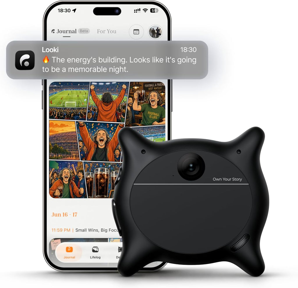 Looki L1 AI Multimodal usable de por vida, dispositivo de registro de vida ligero de acción manos libres de 1.13 oz con video de 1080P, 3 micrófonos, vlogs de IA y cómics, inteligencia proactiva