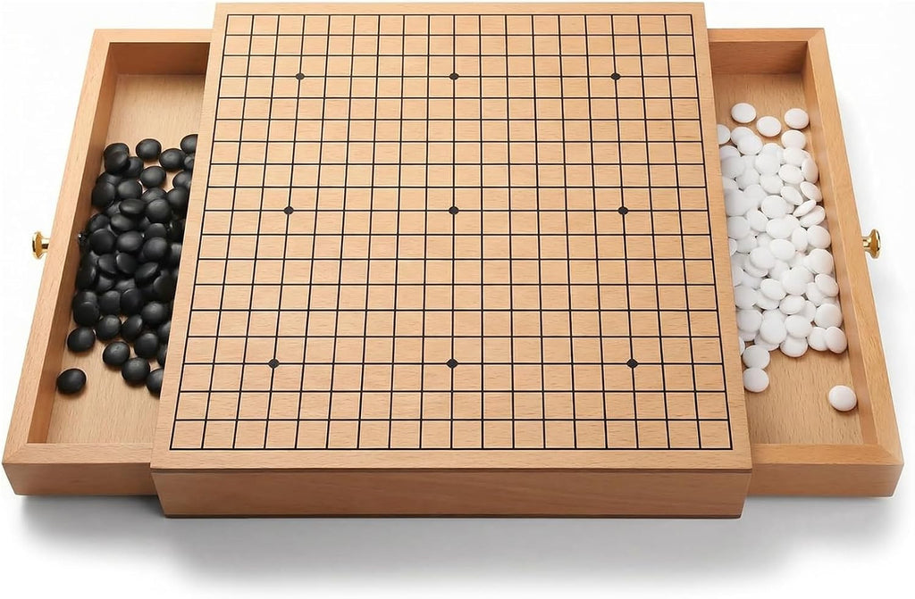 Juego de madera Go con cajones, tablero Go de 11.8 pulgadas con 361 piedras