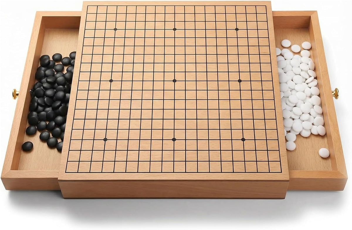 Juego de madera Go con cajones, tablero Go de 11.8 pulgadas con 361 piedras