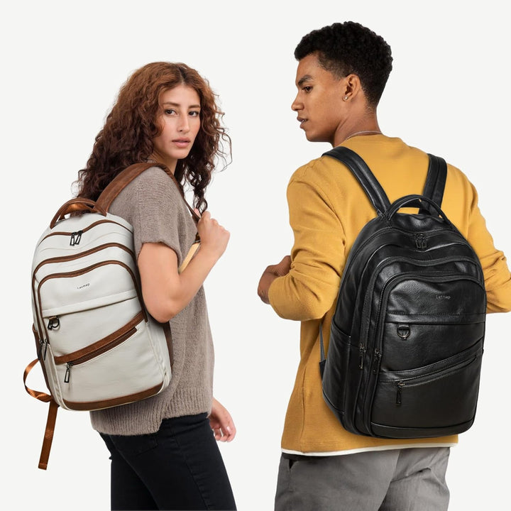 LATMAP Mochila de 43L para mujer: mochila de cuero vegano para lapt...