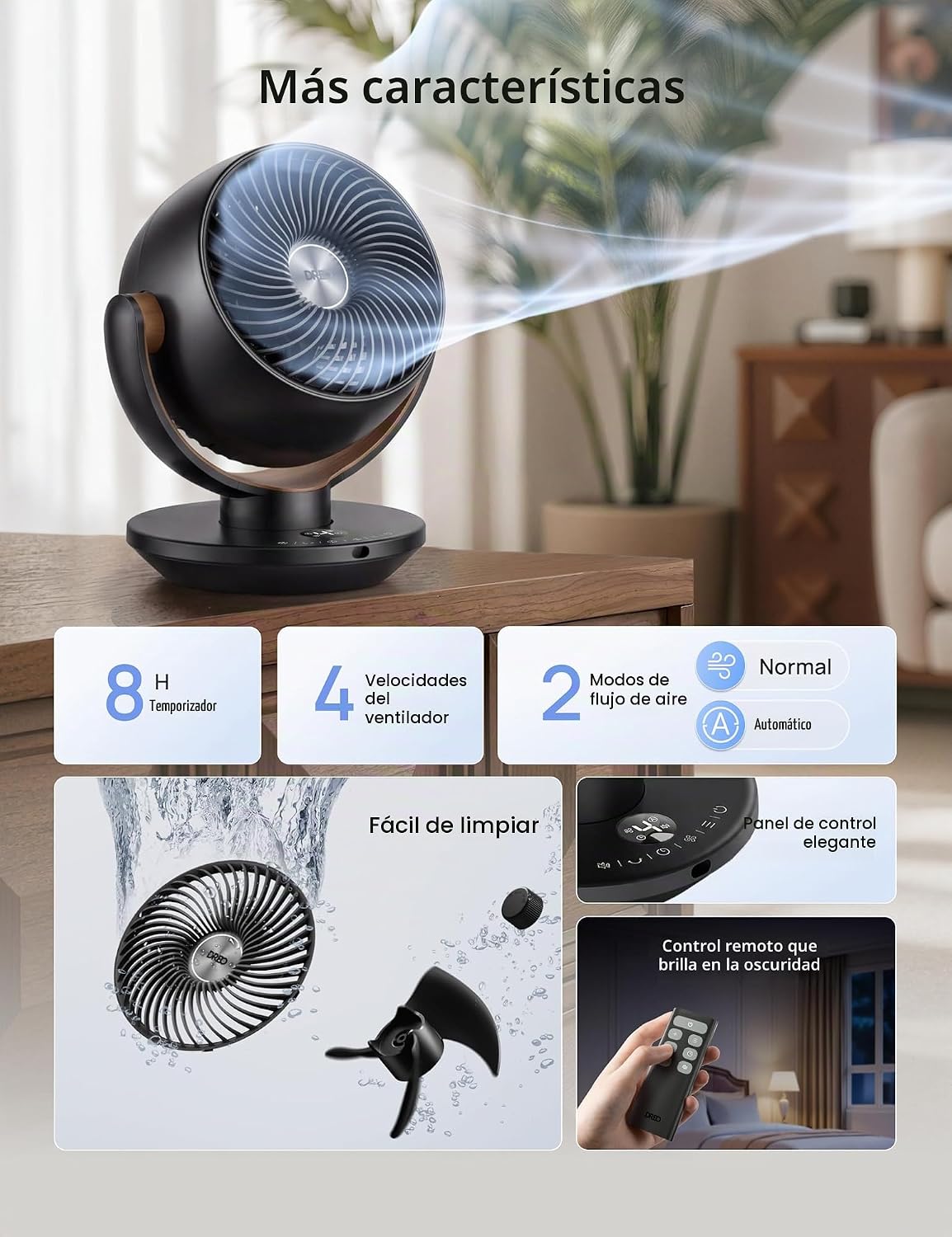Dreo Ventilador para dormitorio, ventilador circulador de aire de e...