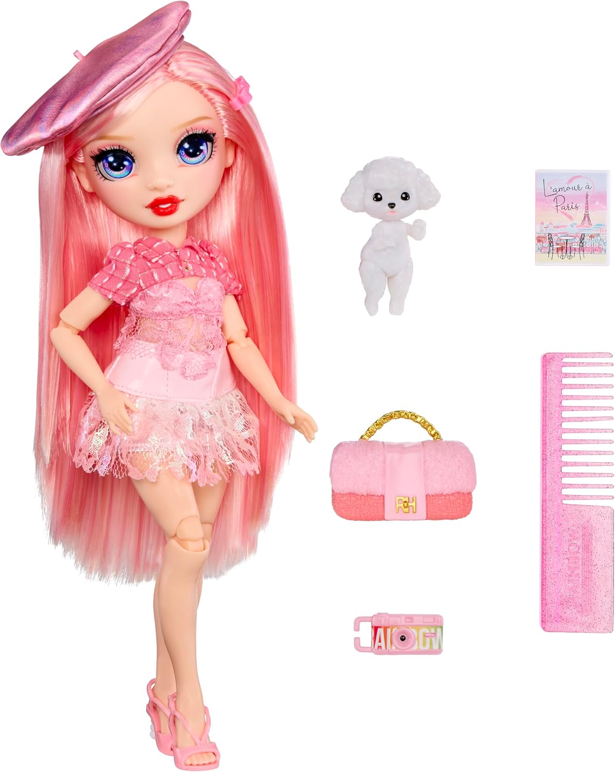 Rainbow High Pretty in Paris Fashion - Bella Parker (rosa), muñeca de moda arcoíris de 11 pulgadas con atuendo, bolso elegante, regalo de juguete para niñas de 4 a 12 años